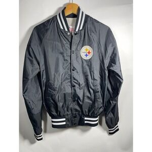 Vintage Pittsburgh Steelers Satin Bomber Jacket Black Mens M NFL